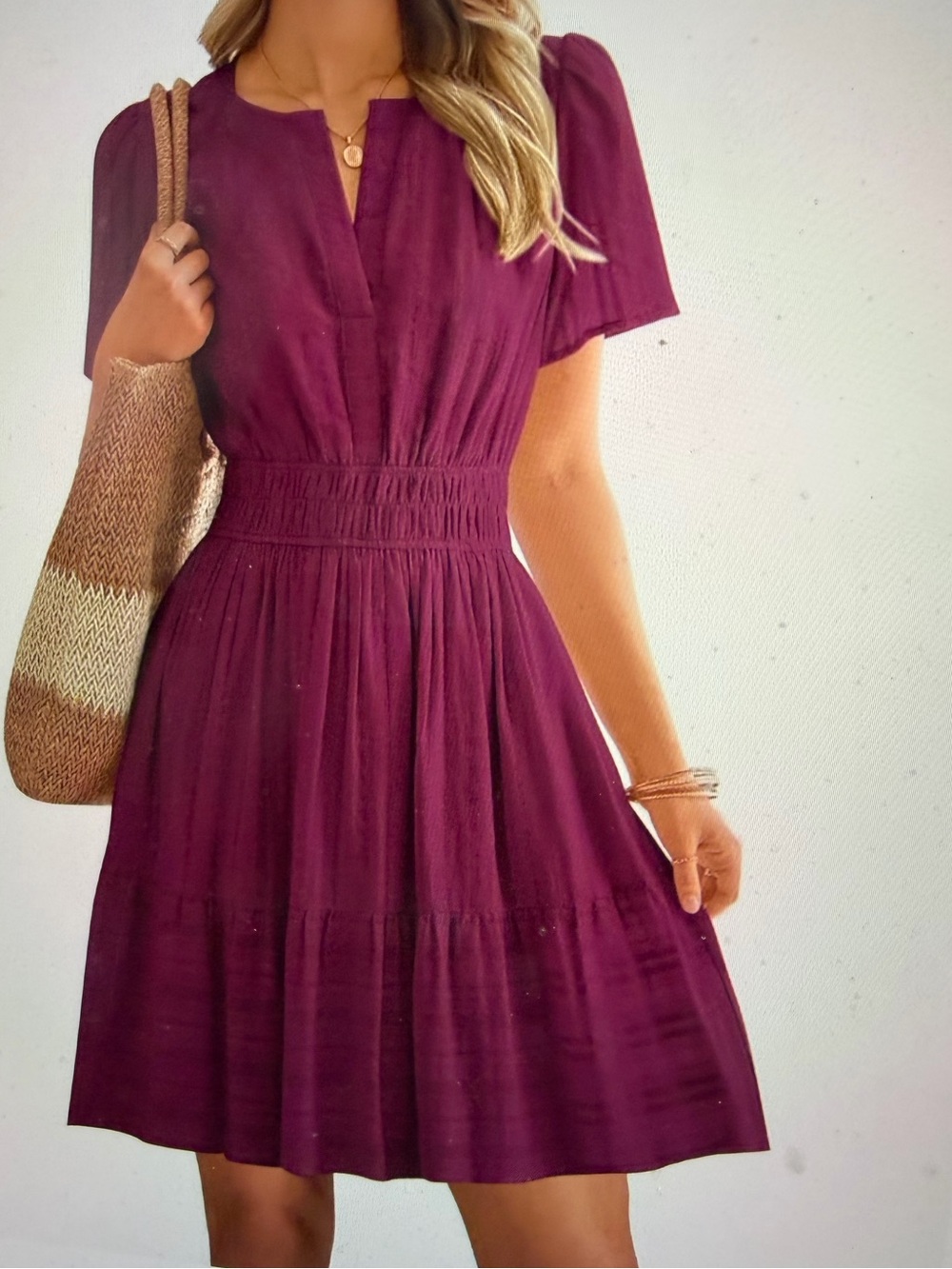 Women’s Short Sleeve Smocked Waist  Dress- 50% Cotton 50% Lovell Blend  NWT XL